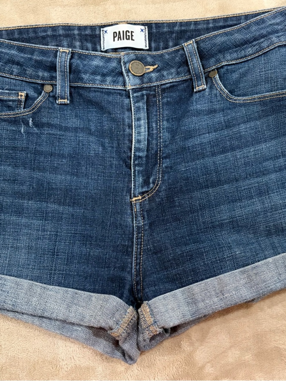 PAIGE Dark Blue Rolled Hem Women's Denim Shorts